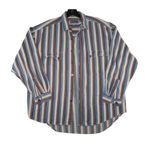 Vintage Results “Clothing With an Attitude” Denim Trim Stripe Button-Up Shirt M